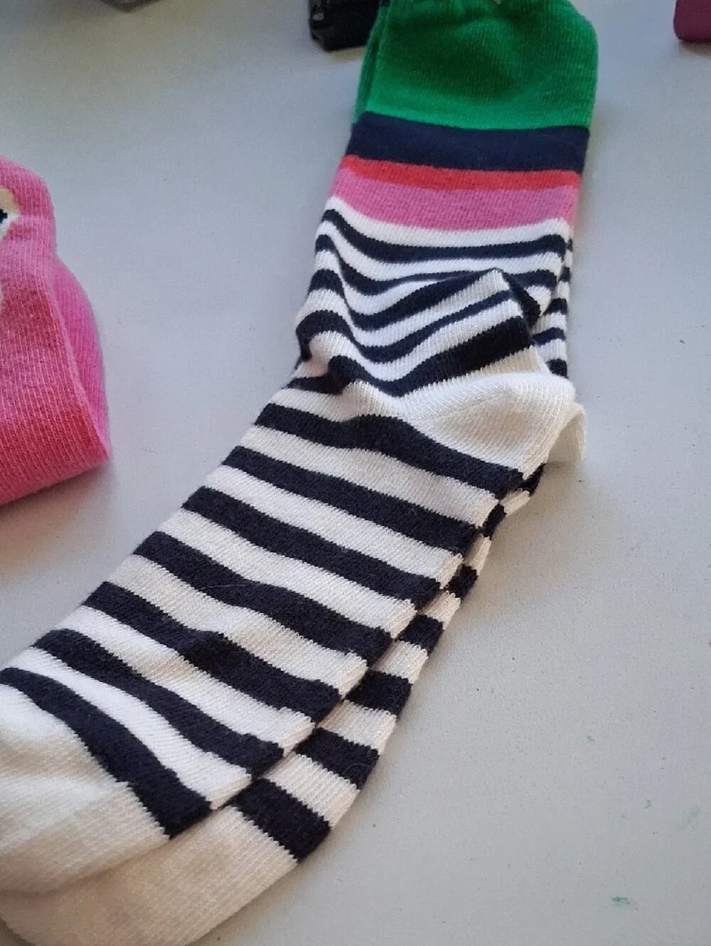 Gymboree Trio Pink Bunny Knee-High Socks with Stripes.